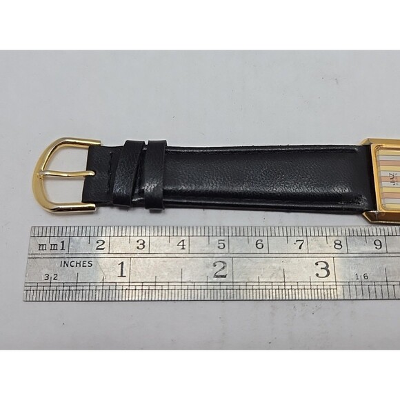 Vintage Jaz Paris Womens Tank Quartz Watch Gold Tone Stripe Dial New Battery - Picture 9 of 12